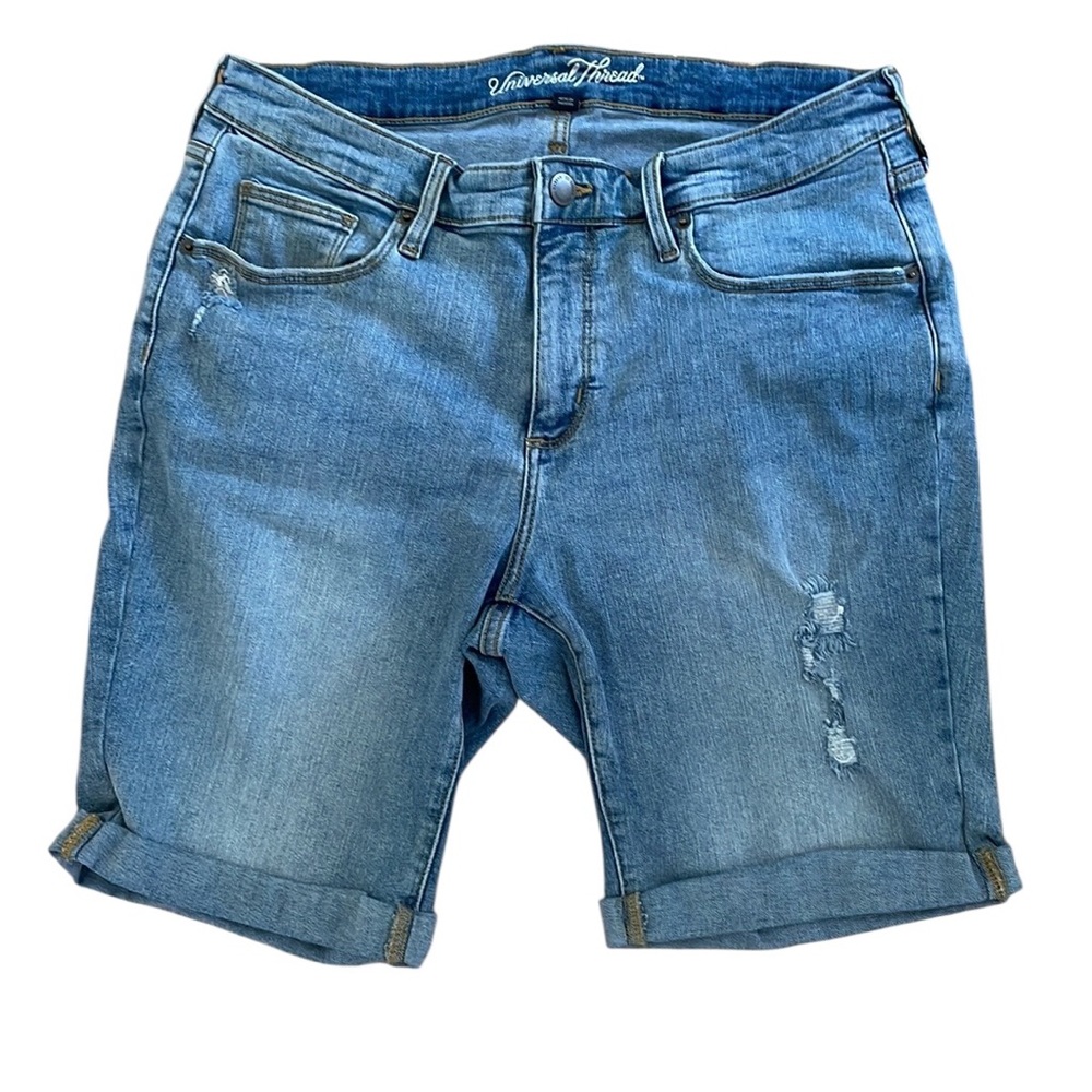 UNIVERSAL THREAD BLUE DENIM DISTRESSED BERMUDA JEAN SHORTS Size 14WR - Picture 2 of 15